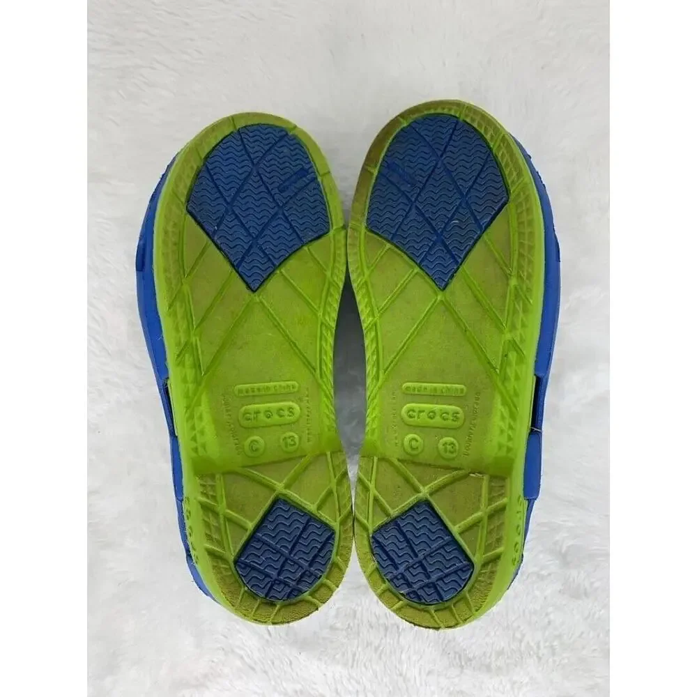 Kids Crocs Blue & Green Slip-On Shoes Size 13 Durable & Lightweight